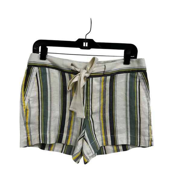 NWT Loft White Green Stripe Print Mid Rise Drawstring Linen Shorts Womens  2 - Picture 1 of 8